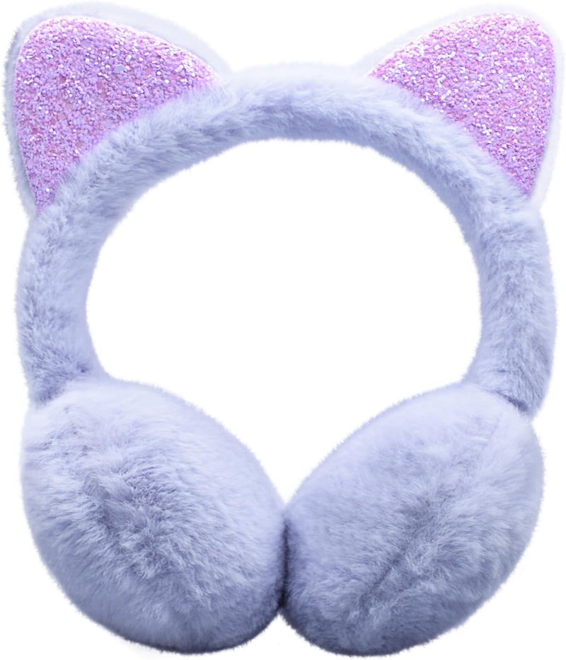 EDCYF Ear Muffs Gloves Set for Kids Girls Winter Ear Muffs Adjustable Sequins Warm Earmuffs Furry Outdoor - Image 1